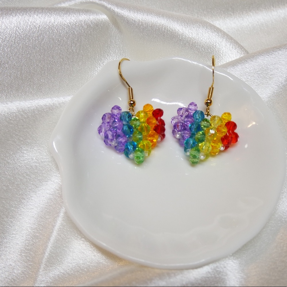 Handmade rainbow heart earring